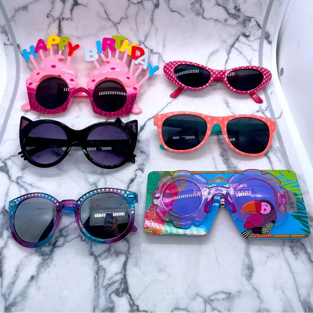 Girls Sunglasses Lot 6 Pairs Birthday Kitty Flower Novelty